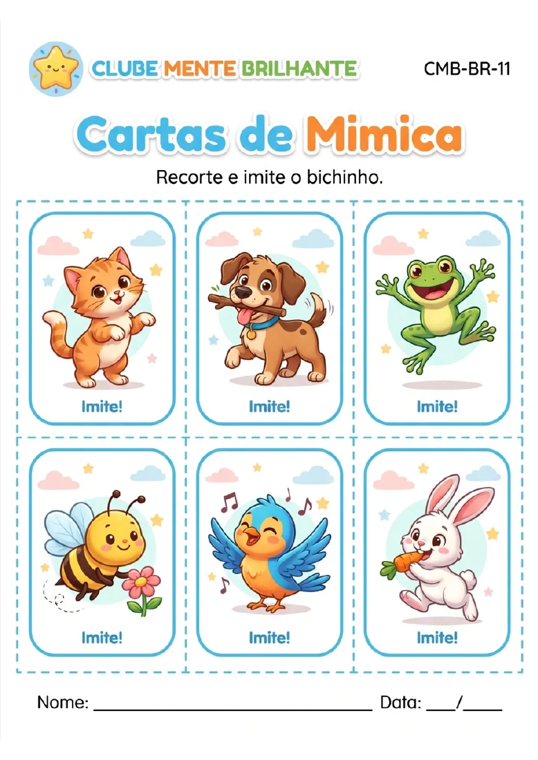 Cartas de Mímica do Clube, com animais para imitar